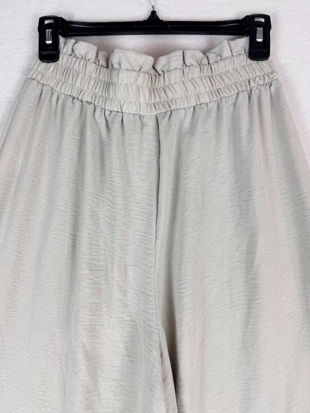 IWollence Women’s L Beige Wide Leg Paperbag Pants Tie Waist Casual Boho - Picture 3 of 11